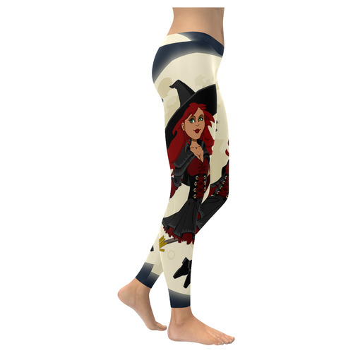 Funny Witch and Cat Women's Low Rise Leggings (Invisible Stitch) (Model L05)