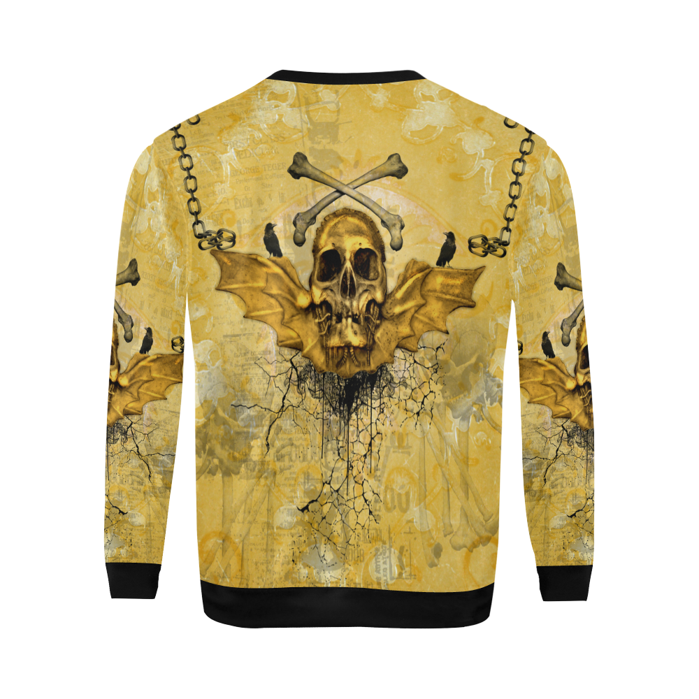Awesome skull in golden colors All Over Print Crewneck Sweatshirt for Men/Large (Model H18)