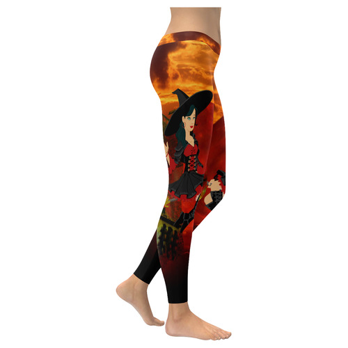 Witch and Red Moon Women's Low Rise Leggings (Invisible Stitch) (Model L05)