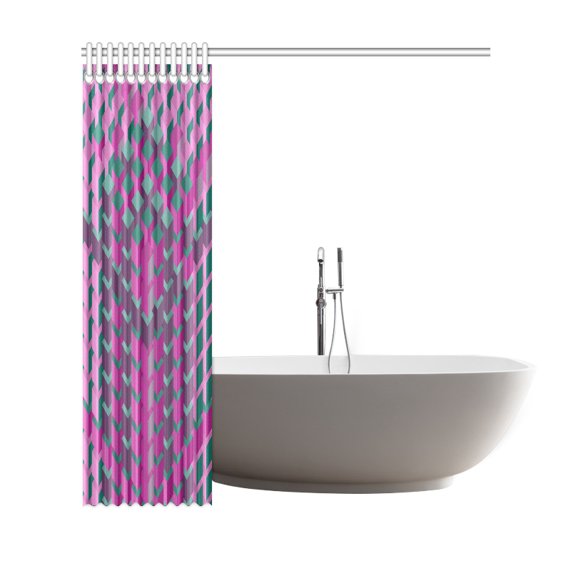 Pink & Green Cubes Geometric Abstract Shower Curtain 69"x72"