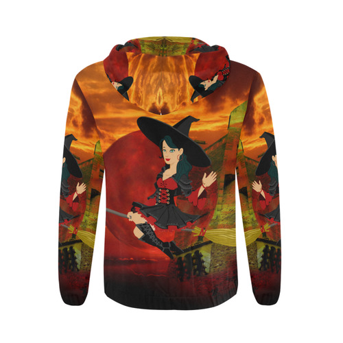 Witch and Red Moon All Over Print Full Zip Hoodie for Men (Model H14)