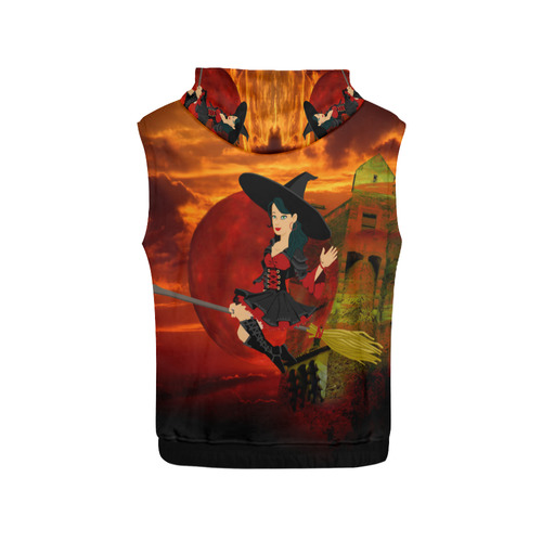 Witch and Red Moon All Over Print Sleeveless Hoodie for Men (Model H15)
