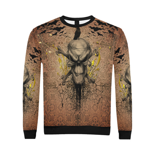 The scary skull with crow All Over Print Crewneck Sweatshirt for Men/Large (Model H18)