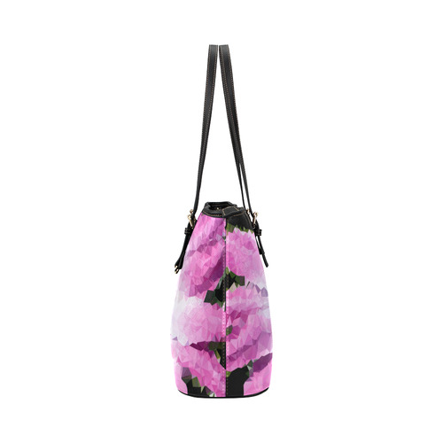 Pink Flower Floral Geometric Triangles Leather Tote Bag/Large (Model 1651)