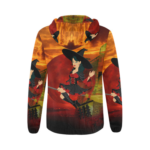 Witch and Red Moon All Over Print Full Zip Hoodie for Women (Model H14)
