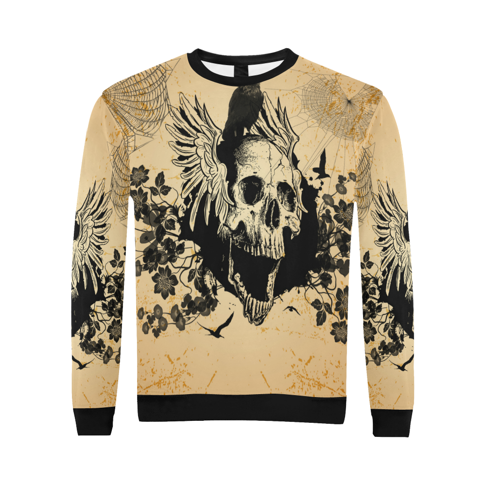 Awesome skull with crow All Over Print Crewneck Sweatshirt for Men/Large (Model H18)
