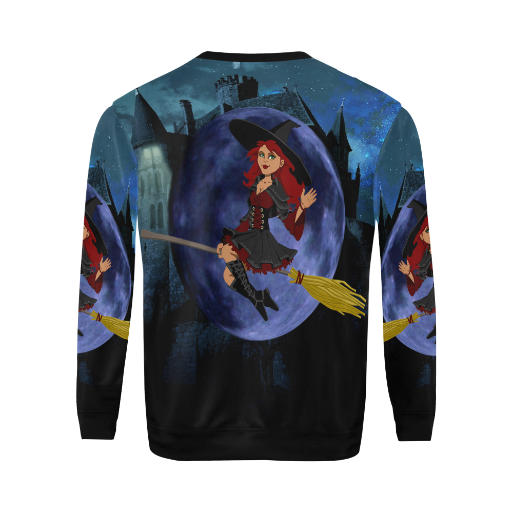 Witch and Blue Moon All Over Print Crewneck Sweatshirt for Men (Model H18)
