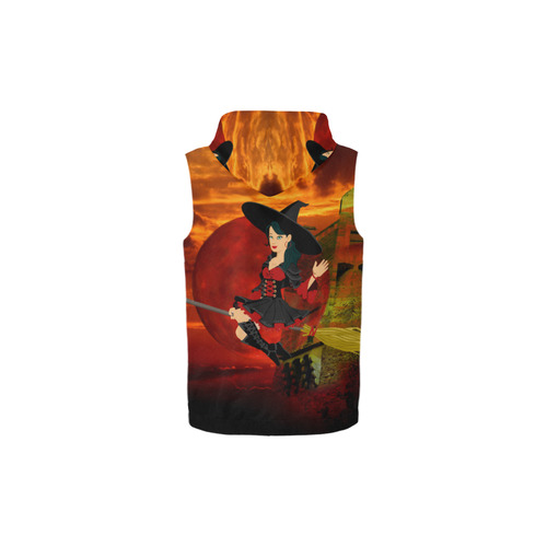Witch and Red Moon All Over Print Sleeveless Zip Up Hoodie for Kid (Model H16)