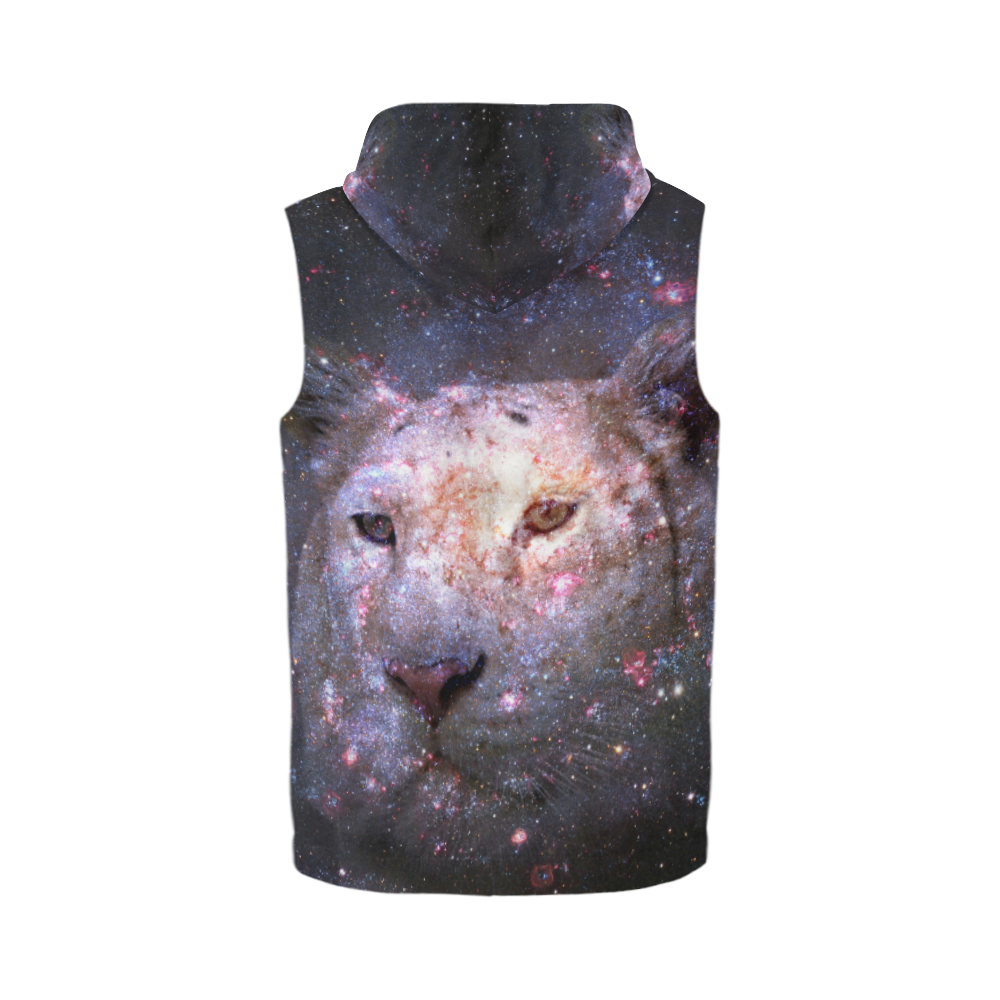 Tiger and Galaxy All Over Print Sleeveless Zip Up Hoodie for Men (Model H16)