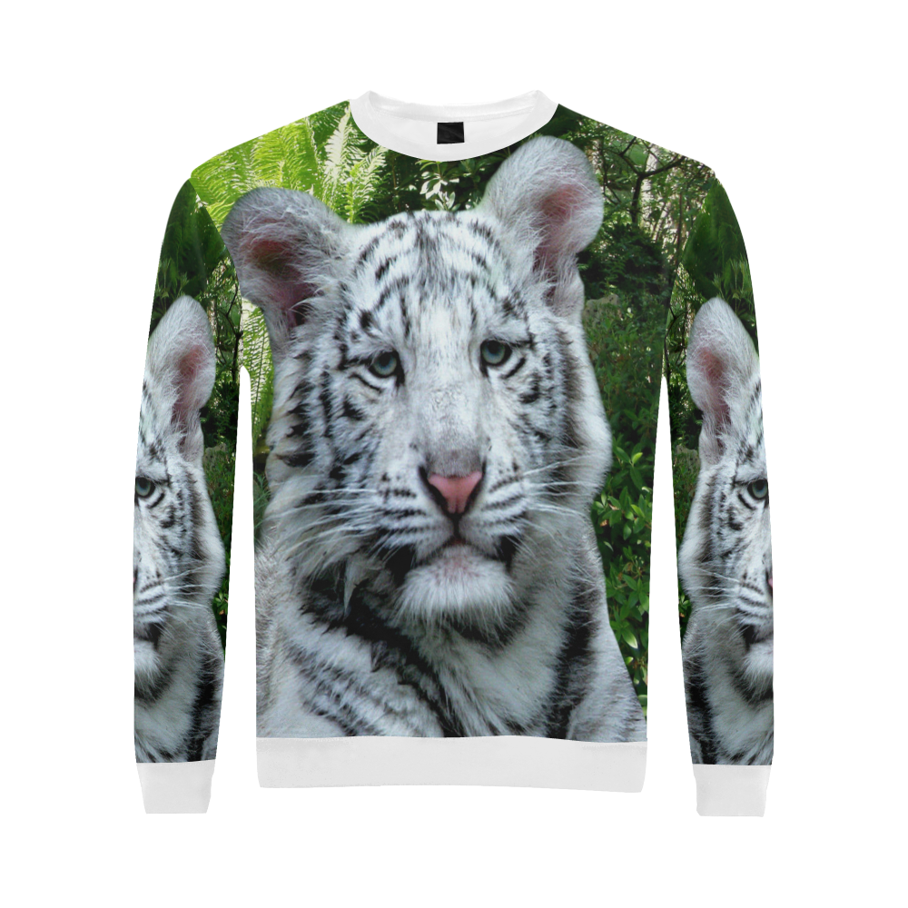 White Tiger All Over Print Crewneck Sweatshirt for Men (Model H18)