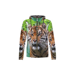 Tiger and Waterfall All Over Print Full Zip Hoodie for Kid (Model H14)