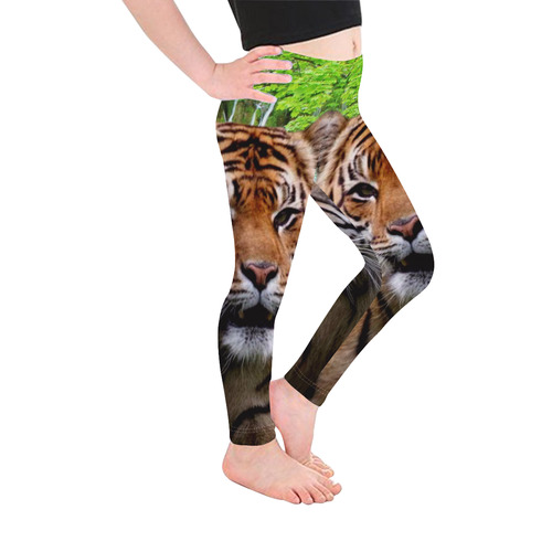 Tiger and Waterfall Kid's Ankle Length Leggings (Model L06)