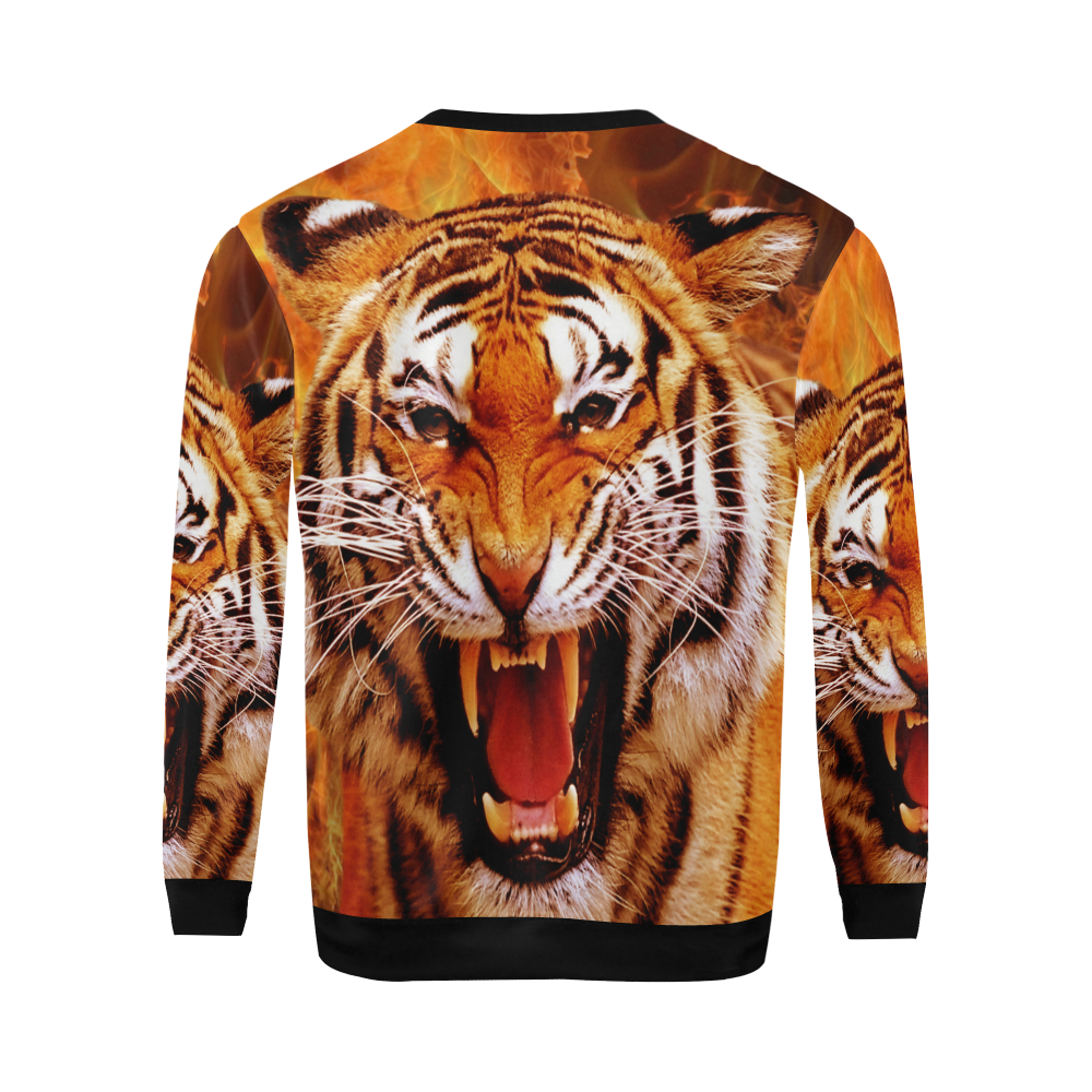 Tiger and Flame All Over Print Crewneck Sweatshirt for Men (Model H18)