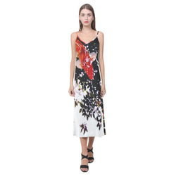 Orange Koi Fish V-Neck Open Fork Long Dress(Model D18)