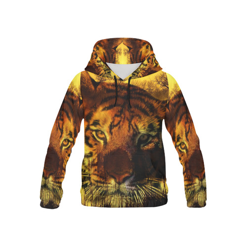 Tiger Face All Over Print Hoodie for Kid (USA Size) (Model H13)
