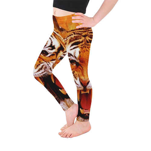 Tiger and Flame Kid's Ankle Length Leggings (Model L06)