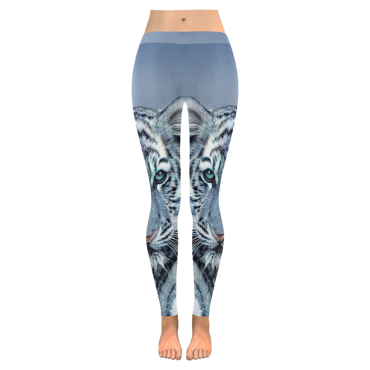 Blue White Tiger Women's Low Rise Leggings (Invisible Stitch) (Model L05)