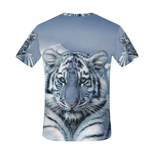 Blue White Tiger All Over Print T-Shirt for Men (USA Size) (Model T40)