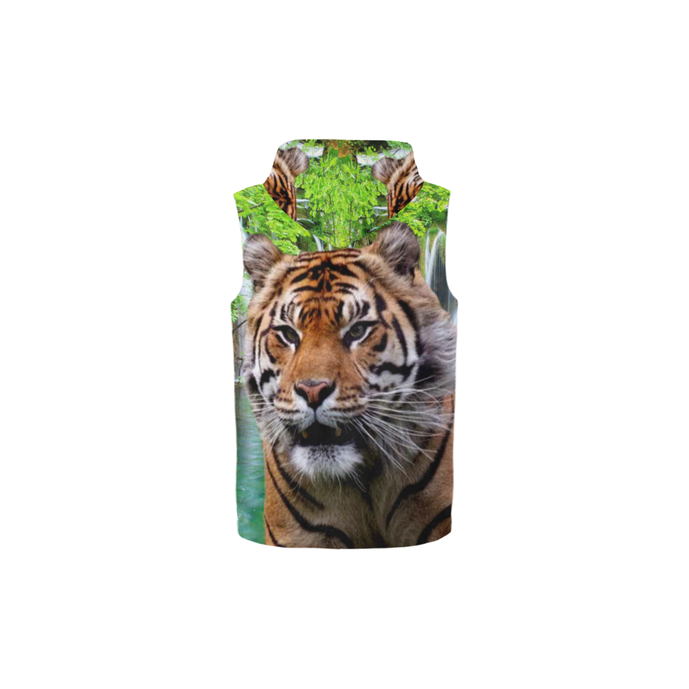 Tiger and Waterfall All Over Print Sleeveless Zip Up Hoodie for Kid (Model H16)