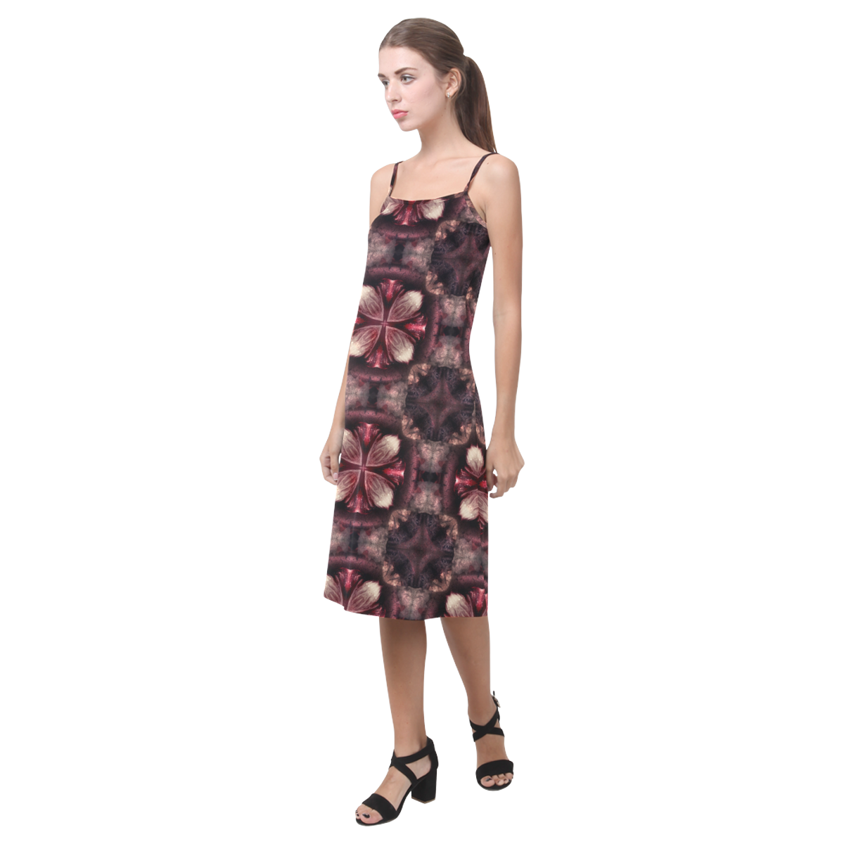 burgundy fractal pattern Alcestis Slip Dress (Model D05)