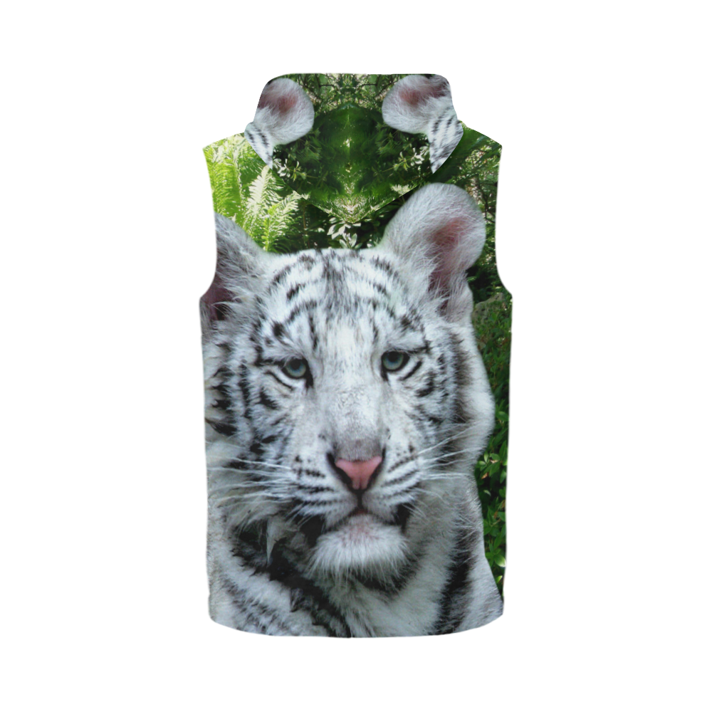 White Tiger All Over Print Sleeveless Zip Up Hoodie for Men (Model H16)