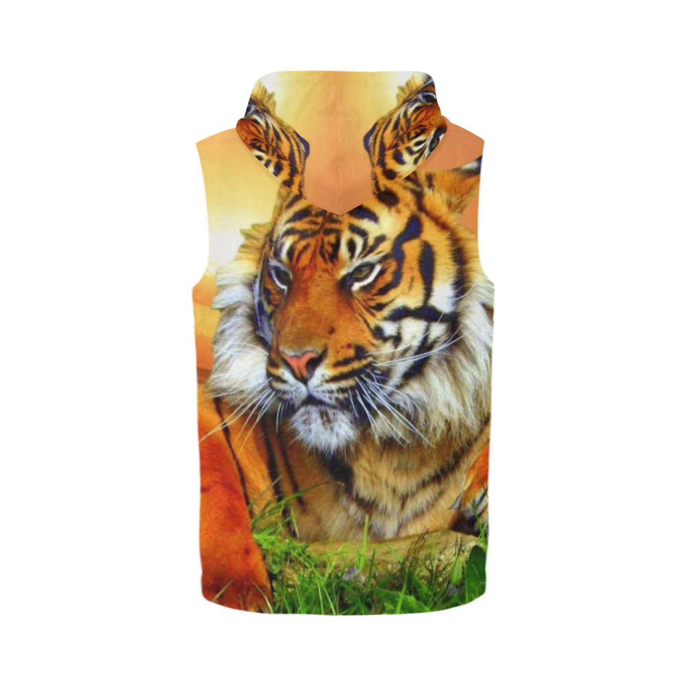 Sumatran Tiger All Over Print Sleeveless Zip Up Hoodie for Men (Model H16)