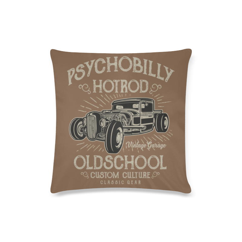 Psychobilly Hotrod Brown Custom Zippered Pillow Case 16"x16"(Twin Sides)
