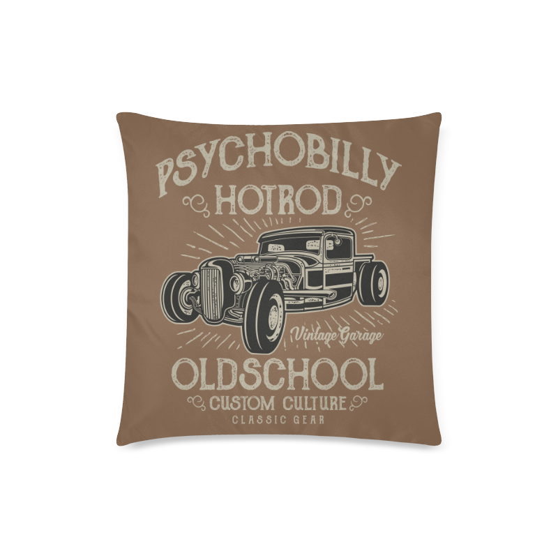 Psychobilly Hotrod Brown Custom Zippered Pillow Case 18"x18"(Twin Sides)
