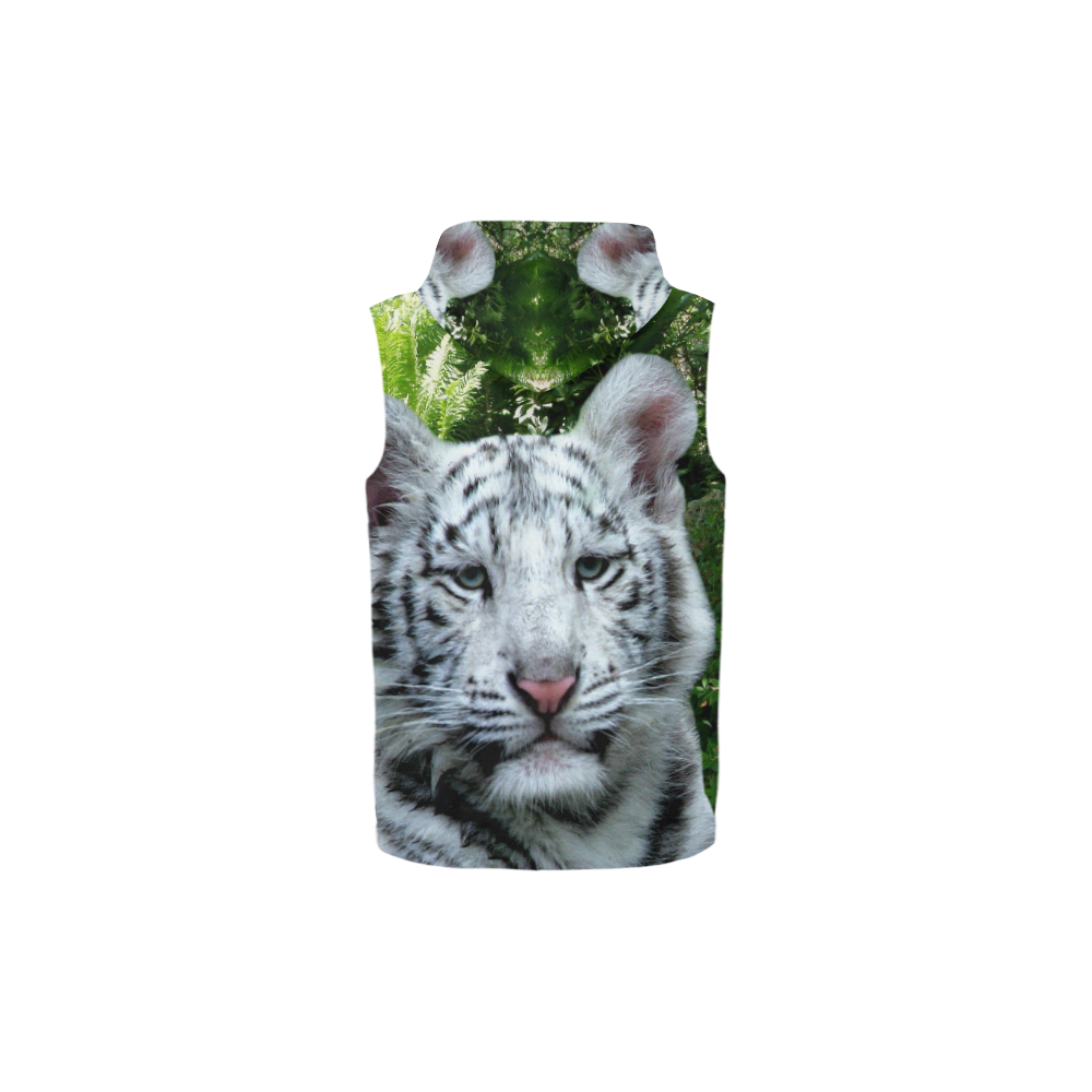 White Tiger All Over Print Sleeveless Zip Up Hoodie for Kid (Model H16)