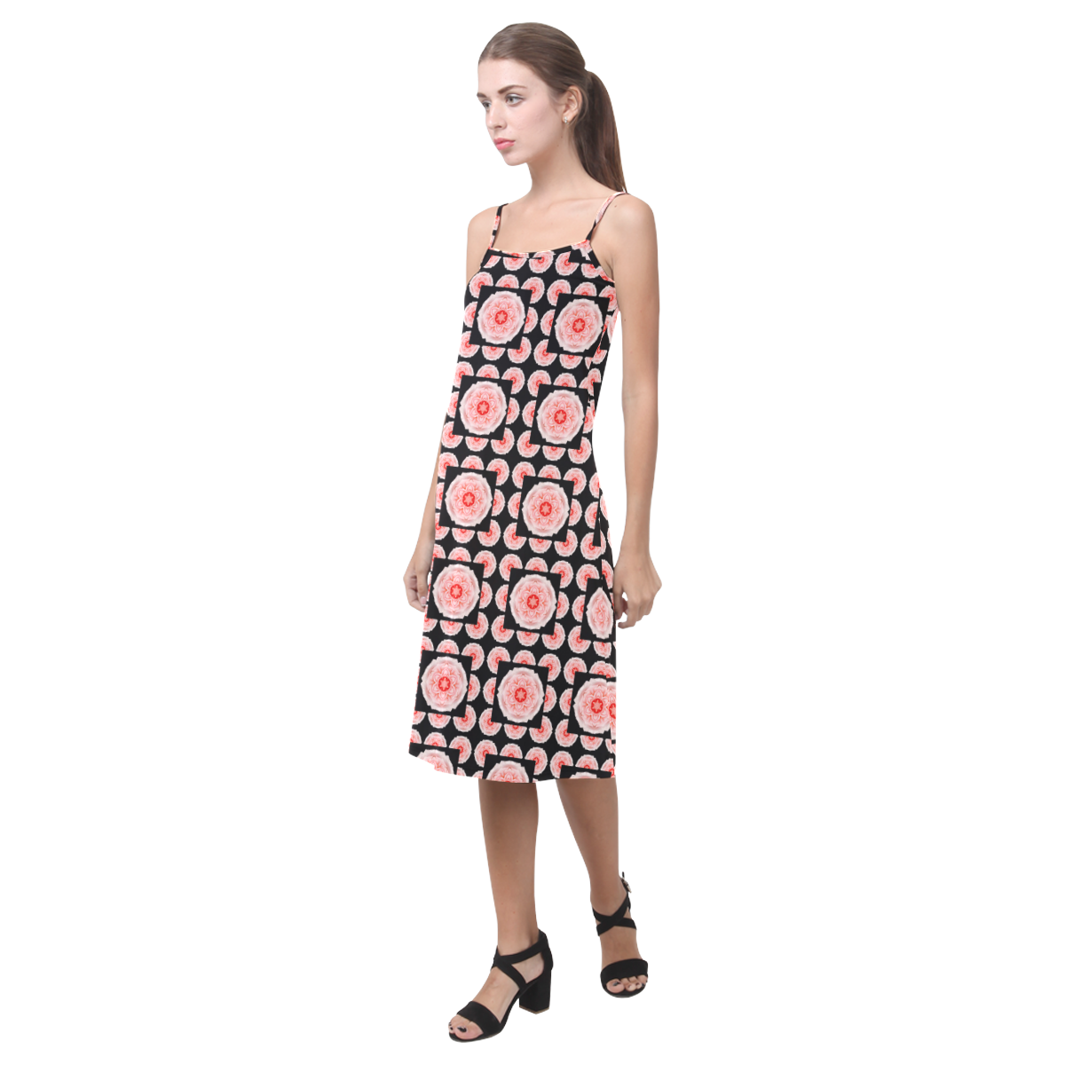 romantic pink rose pattern Alcestis Slip Dress (Model D05)