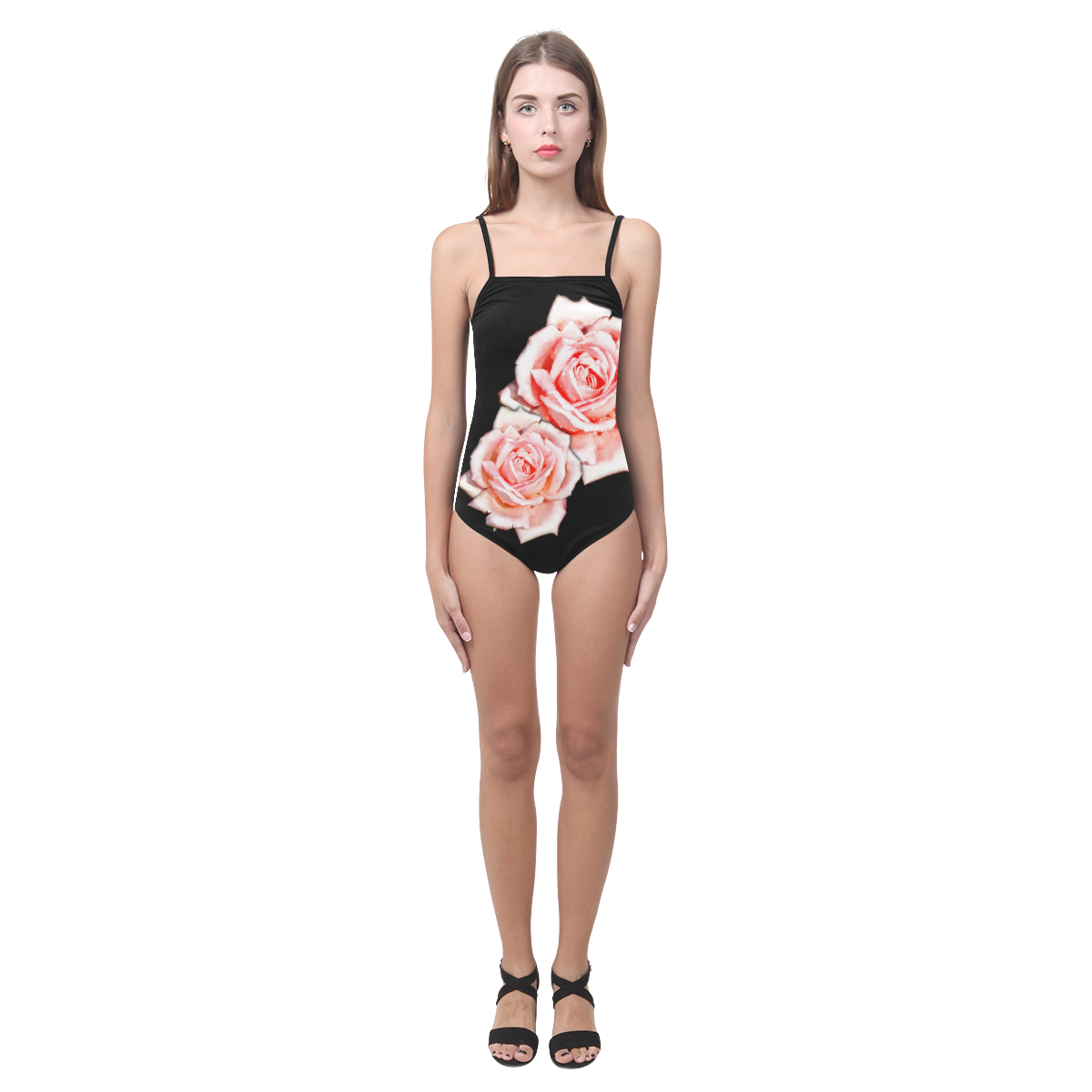 pink rose bathingsuit Strap Swimsuit ( Model S05)
