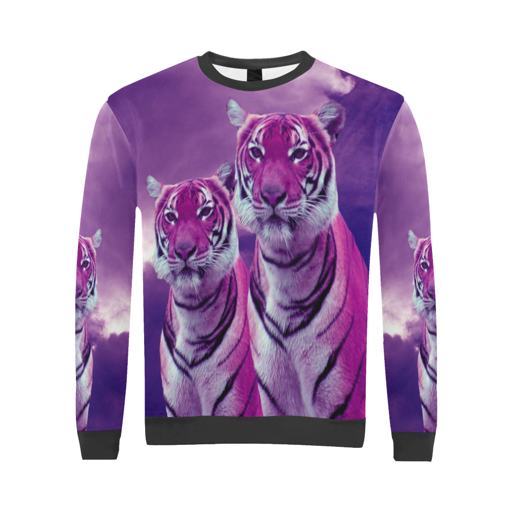 Purple Tiger All Over Print Crewneck Sweatshirt for Men (Model H18)