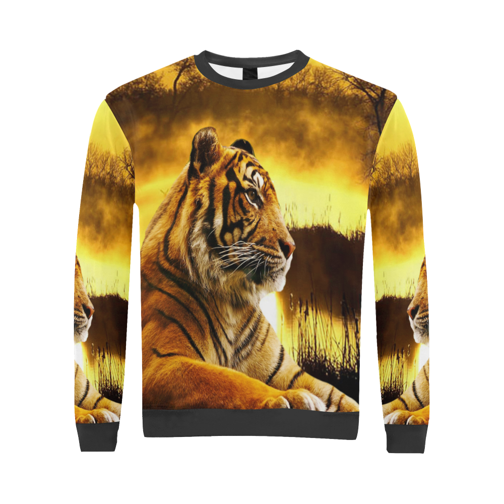 Tiger and Sunset All Over Print Crewneck Sweatshirt for Men (Model H18)