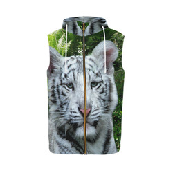 White Tiger All Over Print Sleeveless Zip Up Hoodie for Men (Model H16)