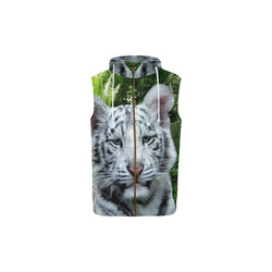 White Tiger All Over Print Sleeveless Zip Up Hoodie for Kid (Model H16)