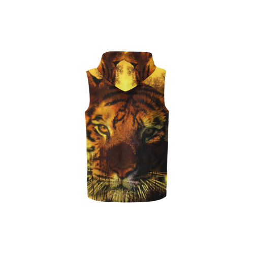 Tiger Face All Over Print Sleeveless Zip Up Hoodie for Kid (Model H16)