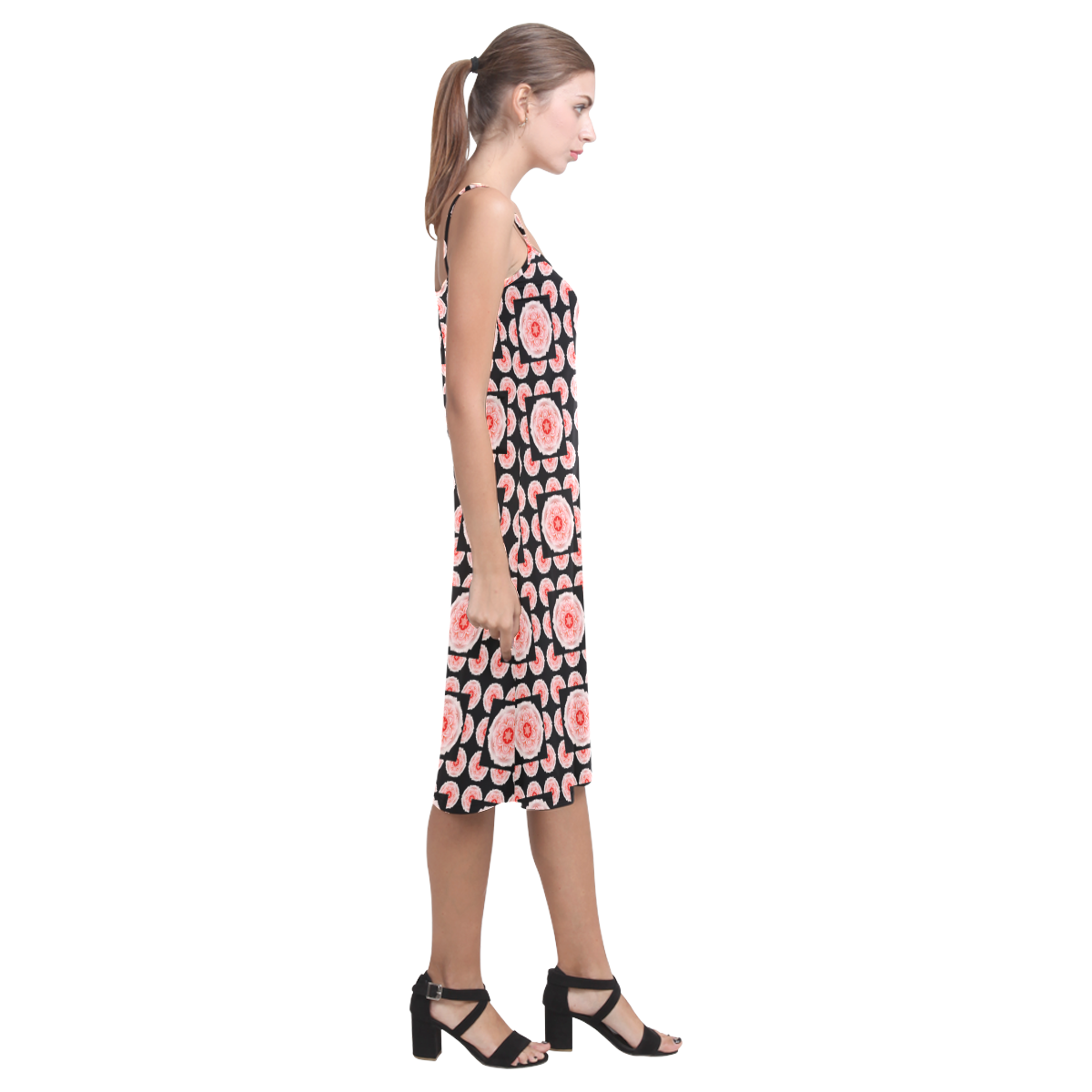 romantic pink rose pattern Alcestis Slip Dress (Model D05)