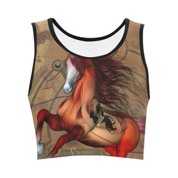 Wonderful horse with skull, red colors Women's Crop Top (Model T42)