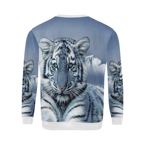 Blue White Tiger All Over Print Crewneck Sweatshirt for Men (Model H18)