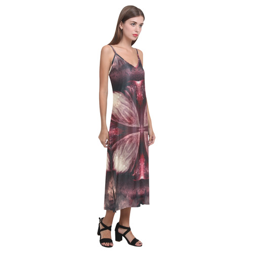 burgundy fractal square long dress V-Neck Open Fork Long Dress(Model D18)