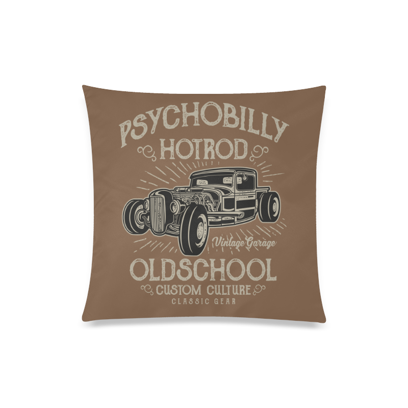 Psychobilly Hotrod Brown Custom Zippered Pillow Case 20"x20"(Twin Sides)