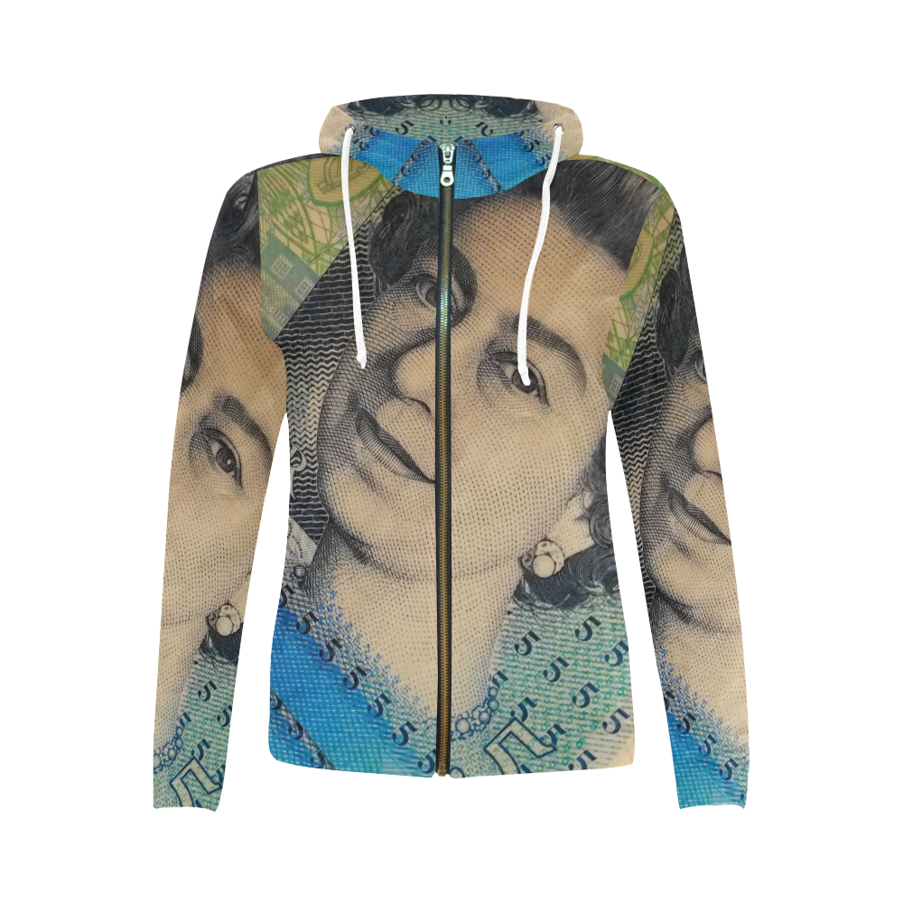 FIVE POUNDS All Over Print Full Zip Hoodie for Women (Model H14)