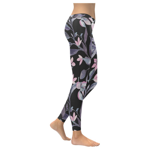 Dark Floral Women's Low Rise Leggings (Invisible Stitch) (Model L05)