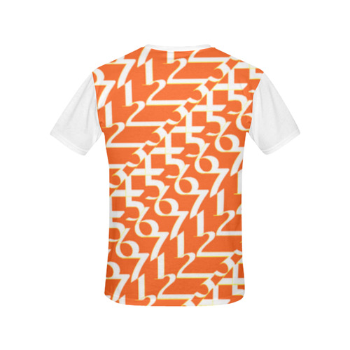 NUMBERS Collection Women 1234567  Batwing Sleeved Blouse Tee Tangerine/wht All Over Print T-Shirt for Women (USA Size) (Model T40)