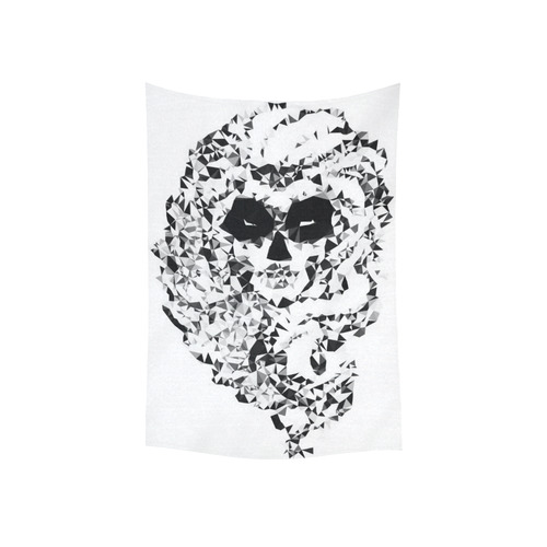 Sugar Skull Black White Low Poly Geometric Cotton Linen Wall Tapestry 40"x 60"