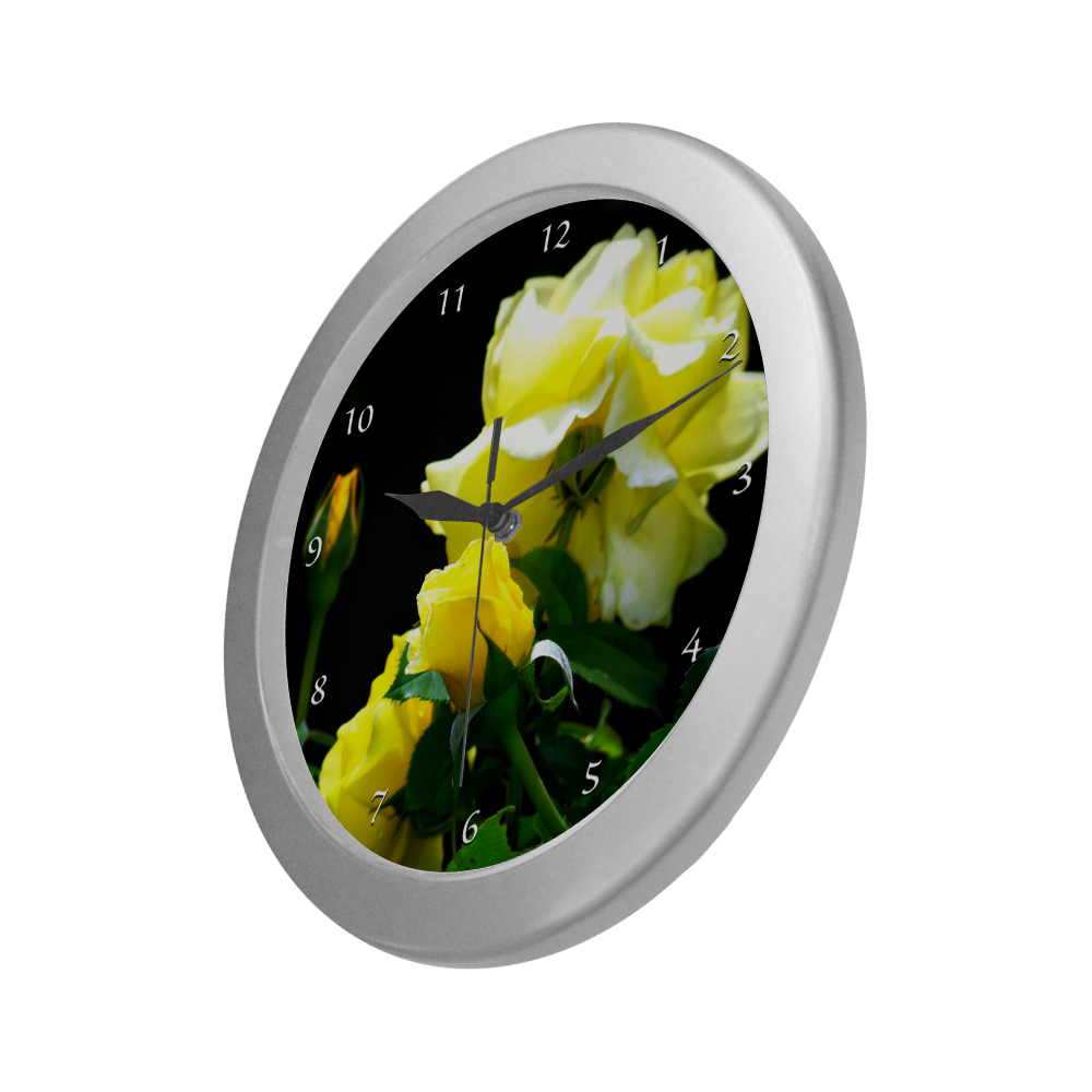 yellow rose clock Silver Color Wall Clock