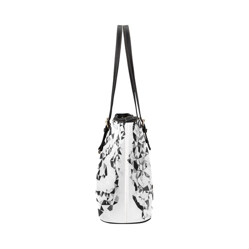 Sugar Skull Black White Low Poly Geometric Leather Tote Bag/Large (Model 1651)