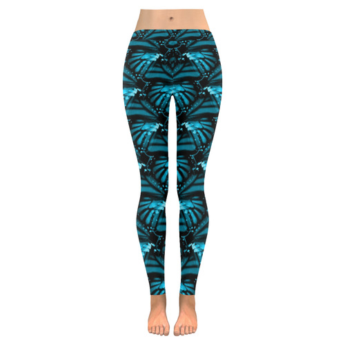 Blue Butterfly Wings Women's Low Rise Leggings (Invisible Stitch) (Model L05)