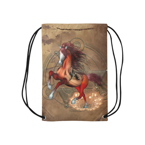 Wonderful horse with skull, red colors Small Drawstring Bag Model 1604 (Twin Sides) 11"(W) * 17.7"(H)