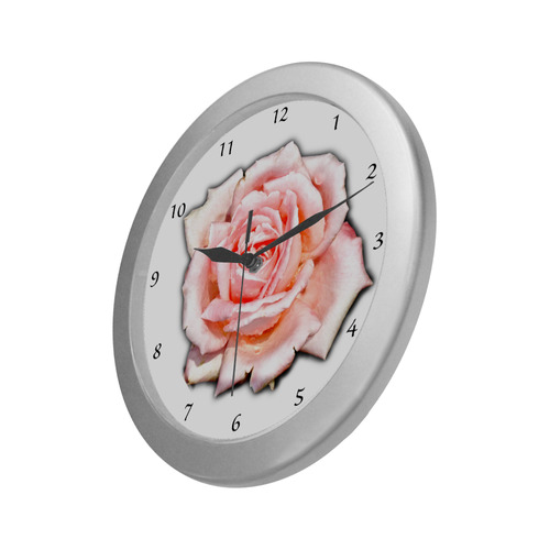 pink rose clock Silver Color Wall Clock
